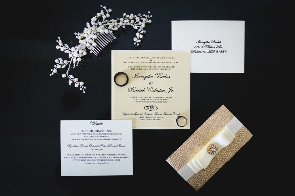 Wedding invitations and accessories at a Haitian wedding