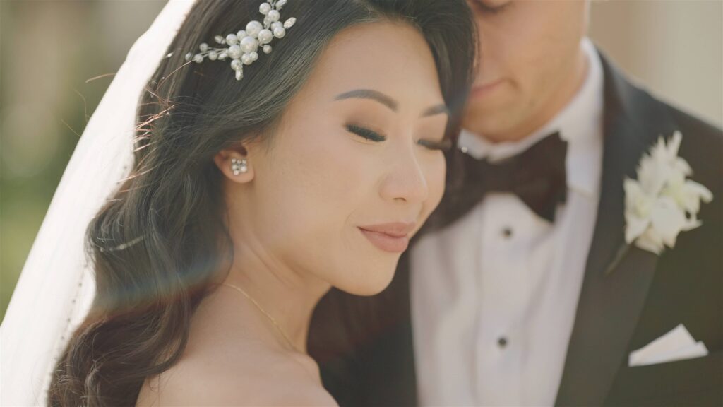 Vietnamese bride with eyes closed at four seasons orlando